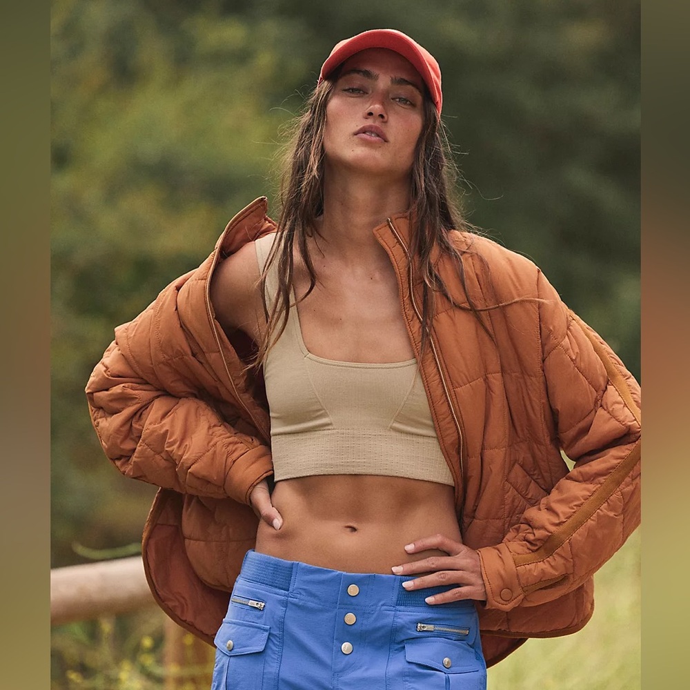 Free People Rust Orange Quilted Puffer Jacket
